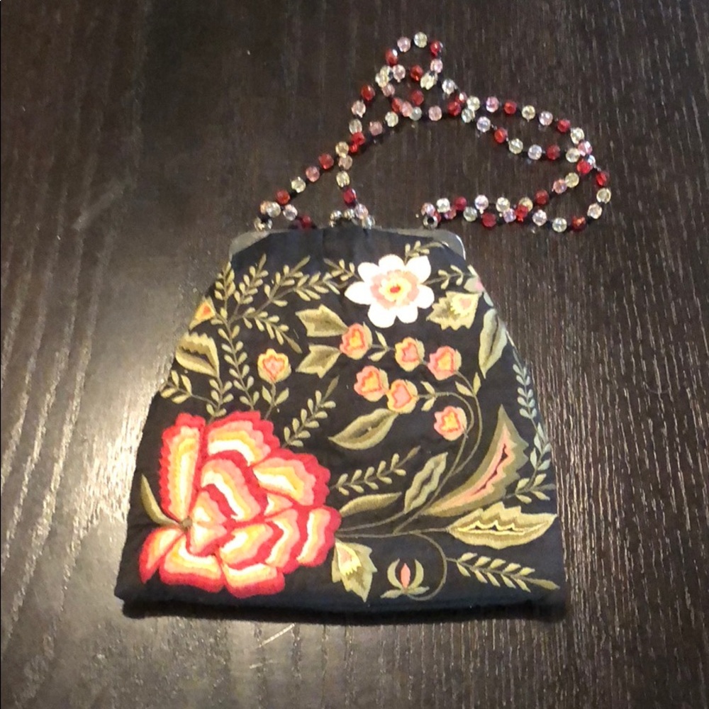 Vintage embroidered purse with beaded straps